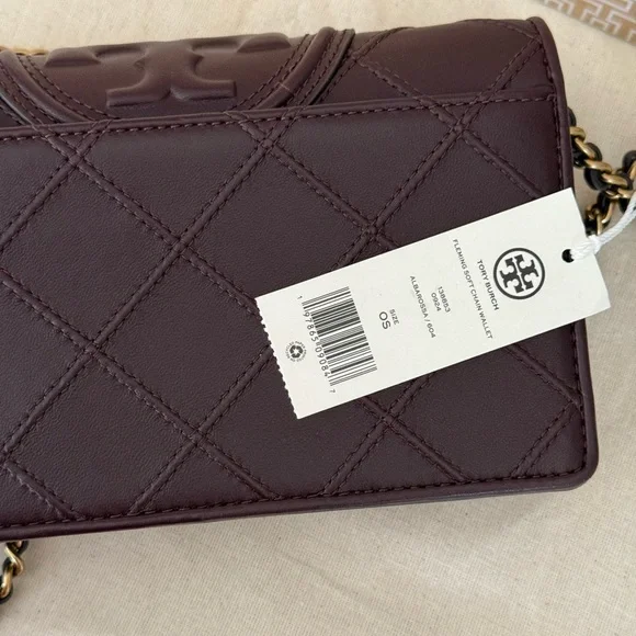 448! New TORY BURCHFLEMING SOFT CHAIN WALLET Color ALBAROSSA - Picture 5 of 12